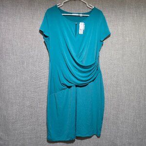New York & Company Draped Cyan Blue Fitted Dress / Size XL